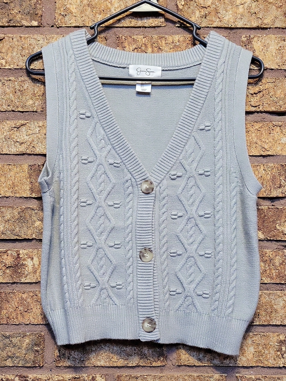 Jessica Simpson Light Green Cable Knit Button-Front Sweater Vest Size L Fall